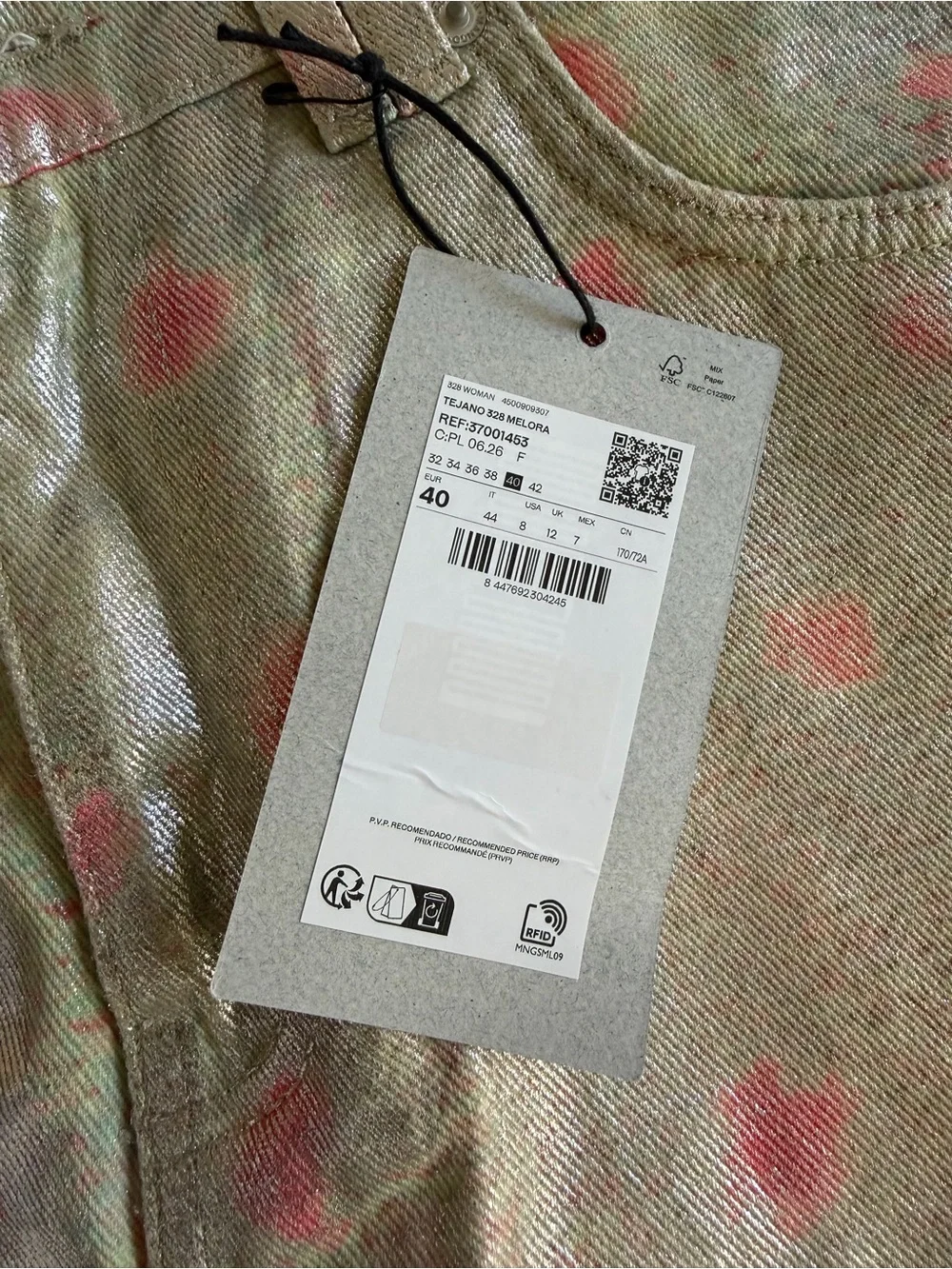 Mango Eckhaus Latta Straight Jeans Foil Polka Dot Silver Pink 40 - Picture 4 of 8